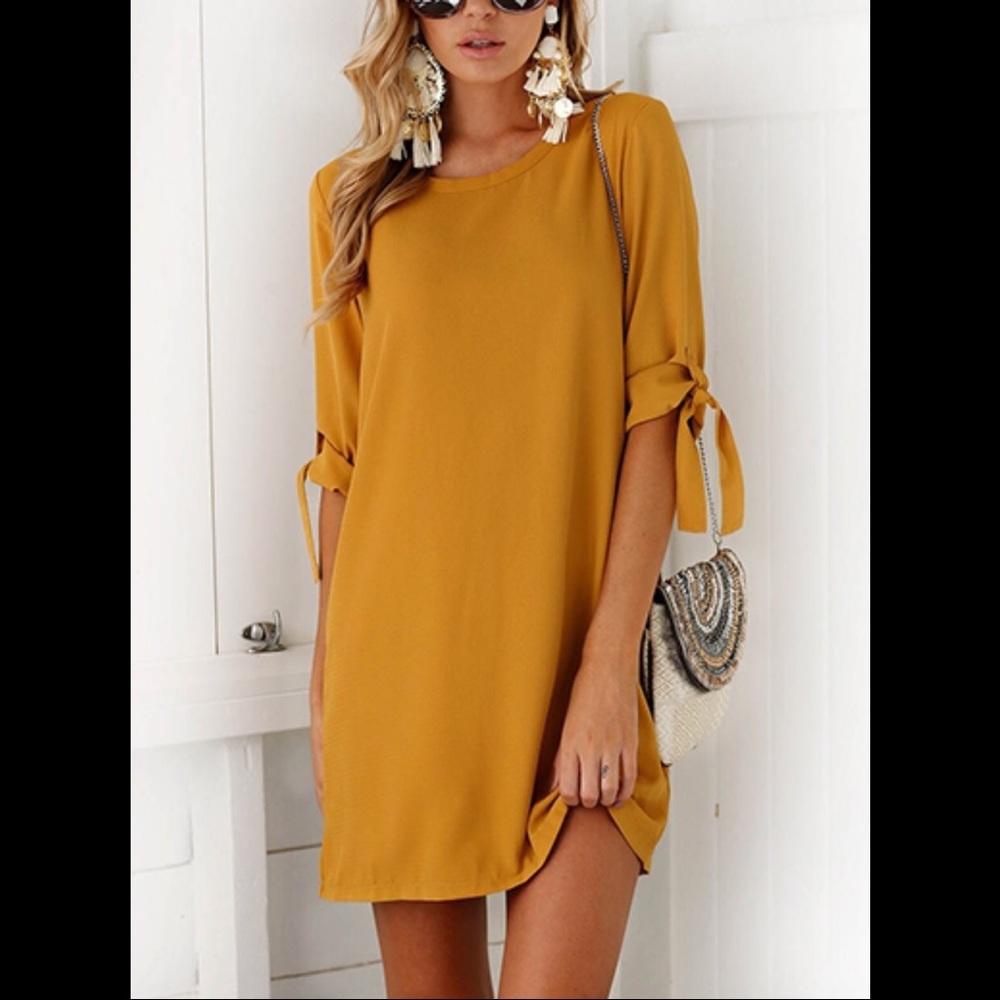 Marigold yellow Shirt Dress - Roll Cuff Sleeve